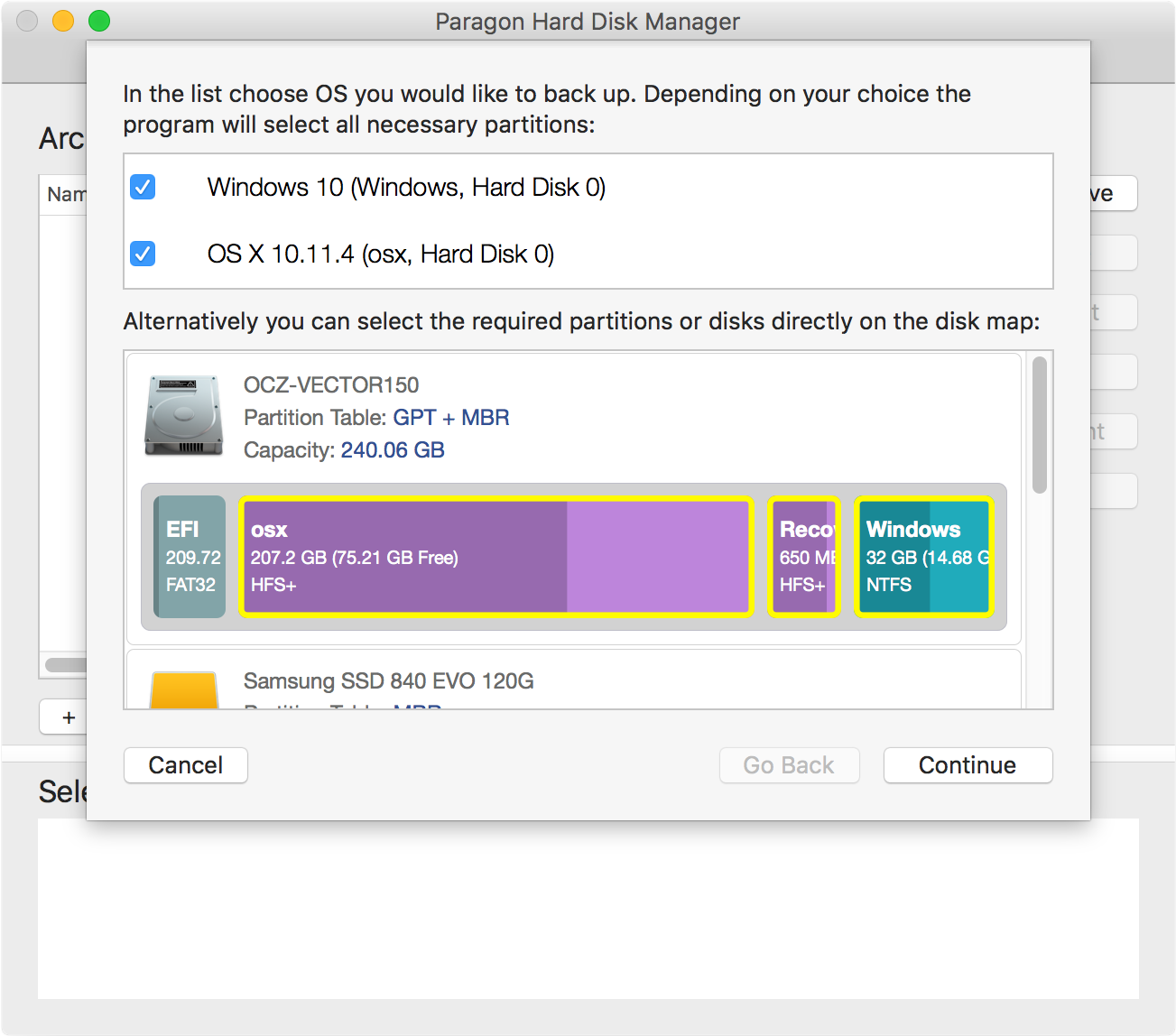 Резервное копирование разделов с macOS и Windows. Screenshot.
