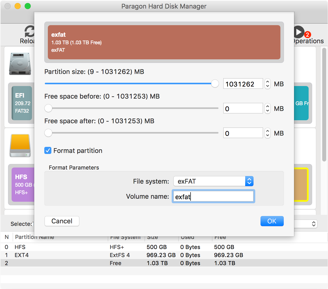 Создание раздела Microsoft exFAT. Screenshot.